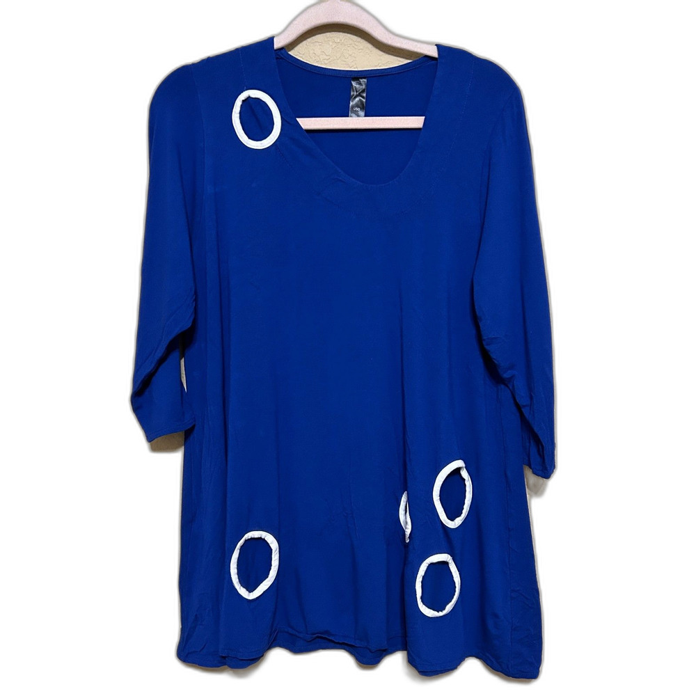 Ela Jersey Tunic Top Womens Small Electric Blue Cut Out Art to Wear Lagenlook